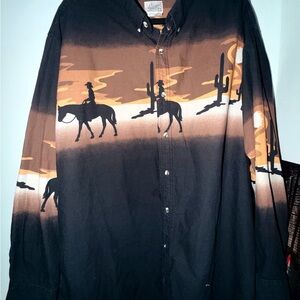 Western Cowboy Print Black Shirt
